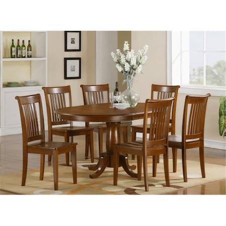 East West Furniture 7 Piece Dining Table Set For 6-Oval Dining Table With Leaf and 6 Dining Chairs PORT7-SBR-W
